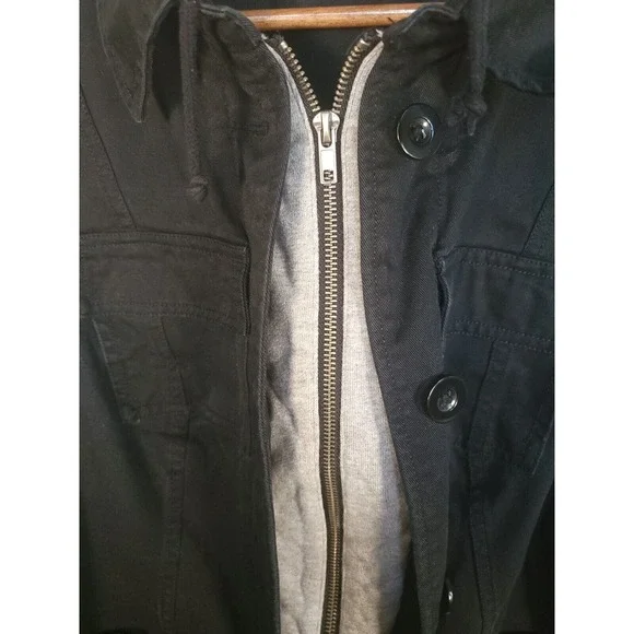 Torrid Plus Size 0 Black Denim Jacket Grey French Terry Sleeves Hoodie - Picture 4 of 5